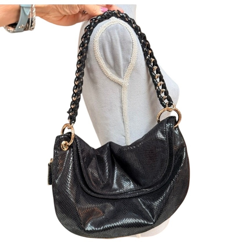 Deux Lux Black Snake Vegan Leather Shoulder Bag Gold Chain Indie Sleaze Grunge